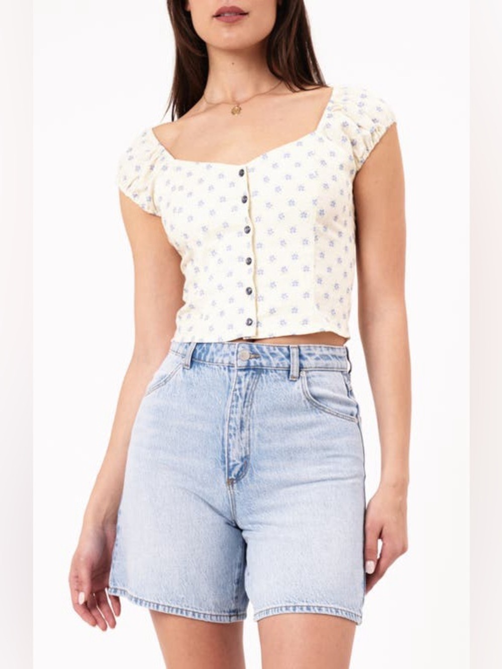 NWT ROLLA'S Emmy Blue Floral Print Crop Top, Size M/10